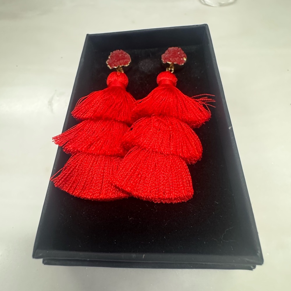 Elegant Red Tassel Earrings